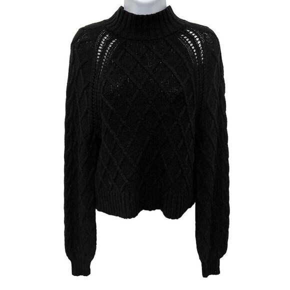 American Eagle Cable Knit Balloon Sleeve Chunky Mock Neck Sweater Top - Picture 4 of 10